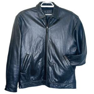 Roundtree & Yorke Lamb Skin Jacket Mens Sz Large Black Full Zip Collared Pockets